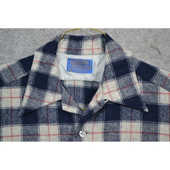 Pendleton Other - Vintage Pendleton Shirt Mens M Blue Cream Plaid Wool Flannel Long Sleeve USA